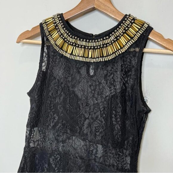 Forever 21 Womens Size Small Black Lace Sheer Sheath Dress Sleeveless Beaded - Picture 3 of 10